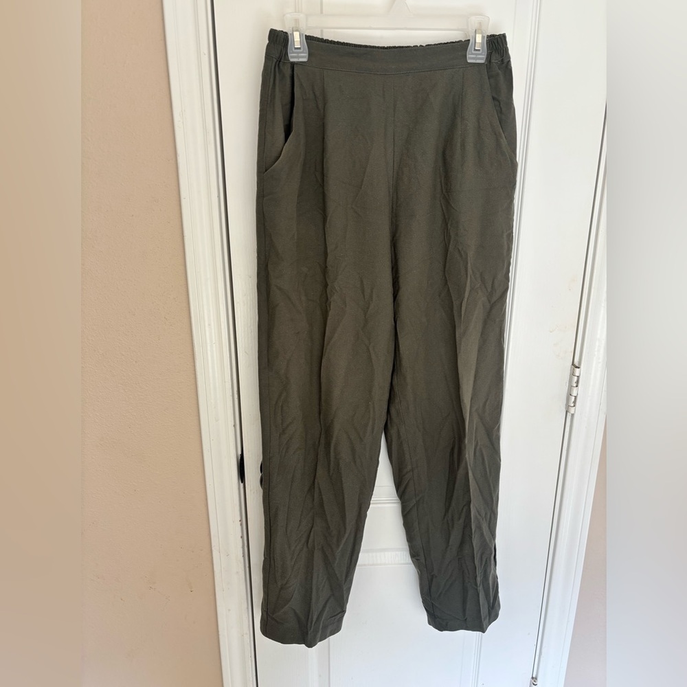 100% Silk Cervelle Washable Classic Olive Pants Olive Green M Workwear Office